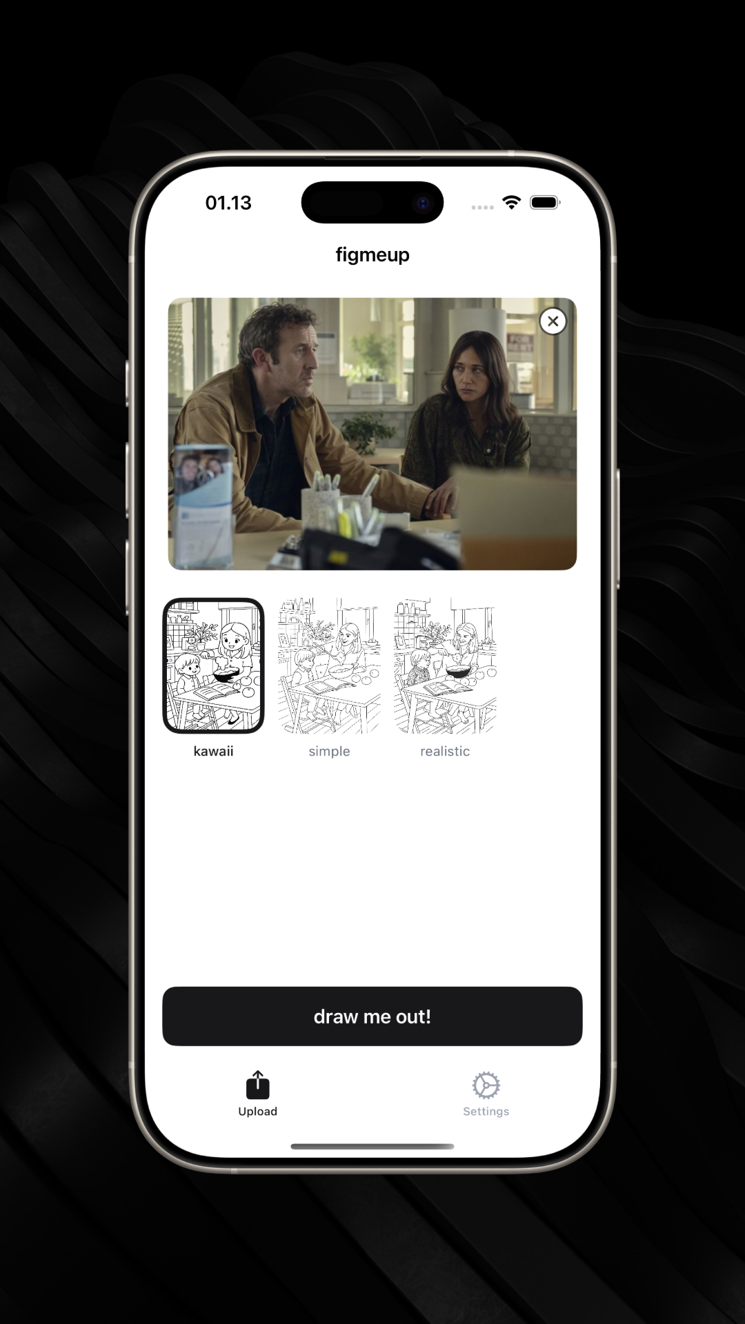 Uploading a photo to DrawMeOut